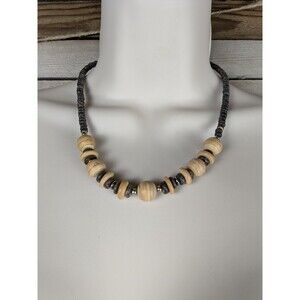 Boho Chic Chunky Wood Bead Necklace Bold Ethnic Vintage Estate Barrel Clasp
